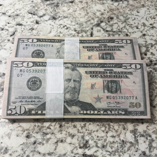 $10,000 Full-Print Prop Cash in $50 Bills